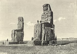 Colossal Statues of Memnon near Luxor on the Nile River,Historical Antique print