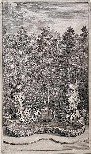 Antique print I The Maze at Versailles: The Fountain Roosters and the Partridge, published 1677, ...
