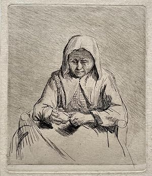 Antique print I After Rembrandt: Old woman peeling an apple, published 1801, 1 p.