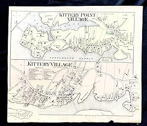 1872 Hand-Colored Street Map of Kttery Point Village and Kittery Village, Maine
