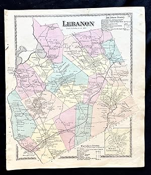 1872 Hand-Colored Street Map of the Lebanon, Maine Region w Property Owner Names just after the C...