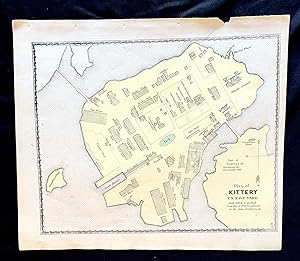 1872 Hand-Colored Plan of Kittery U.S. Navy Yard, Maine w labeled building footprints just after ...