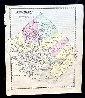 1872 Hand-Colored Street Map of the Kittery, Maine region w Property Owner Names just after the C...