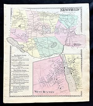 1872 Hand-Colored Street Map of Newfield, Maine w Property Owner Names and West Buxton property o...