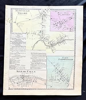 1872 Hand-Colored Street Map of Newfield Village, West Newfield, Kezar Falls and East Parsonfield...