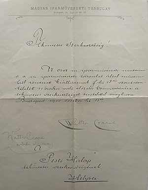 Invitation letter for Walter Crane exhibition in Budapest. Signed by Crane