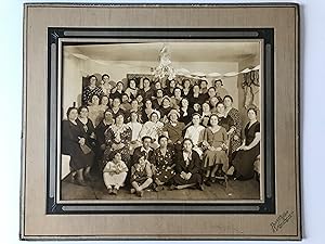 Large Vintage 1930s Sepia Photograph, Group of Women & One Man at a Party Some Women Dressed as M...
