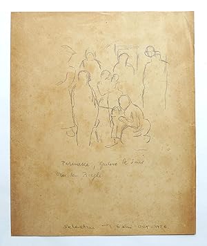 Pencil drawing of a group of modern Dutch artists inc Permeke, Gustave de Smet, Van den Berge etc...