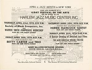 April is Jazz Month in New York: 4-Day Festival of the Arts for the Benefit of the Harlem Jazz Mu...