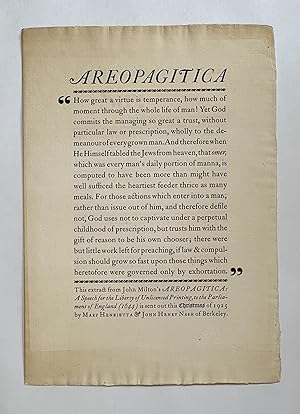 [Broadside] AREOPAGITICA [and] TO THE PRESIDENT OF THE UNITED STATES