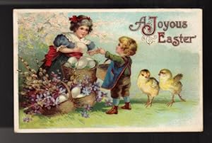 A Joyous Easter Eggs & Chicks Embossed Postcard