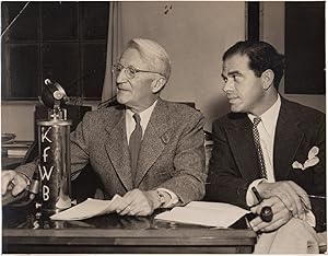 Two original photographs of Frank Capra and Rob Wagner on KFWB radio