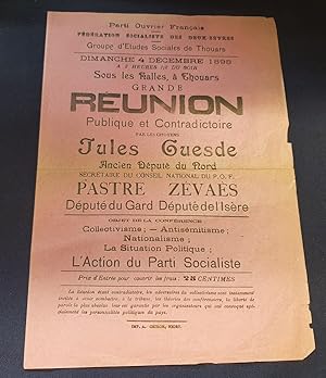 Tract réunion publique avec Jules Guesde - Thouars 1896
