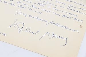 Lyrique lettre autographe signée de remerciement adressée à Carlo Rim : "Je ne saurais oublier qu...