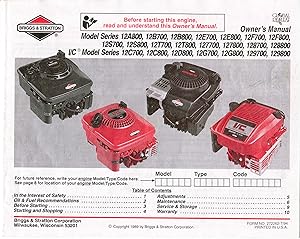 Briggs & Stratton Engines Owner's Manual (INSTRUCTION BOOKLET ONLY!)