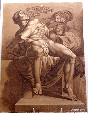 Mythological Male Figure. Classical Sepia Tinted Copper Engraving. c1650