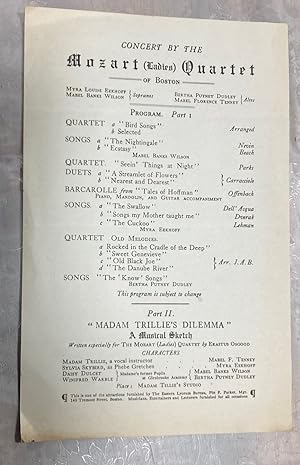 Concert by the Mozart Ladies Quartet of Boston Program