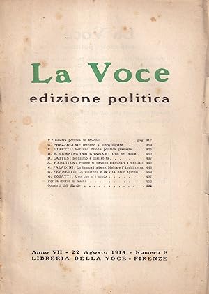 La Voce. Edizione politica - anno VII, n. 8, 22 agosto 1915