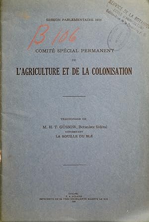 Session parlementaire 1924. Comité spécial permanent de l'agriculture et de la colonisation