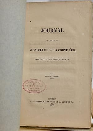 Journal du voyage de M. Saint-Luc de la Corne, écr. dans le navure l'Auguste, en l'an 1761