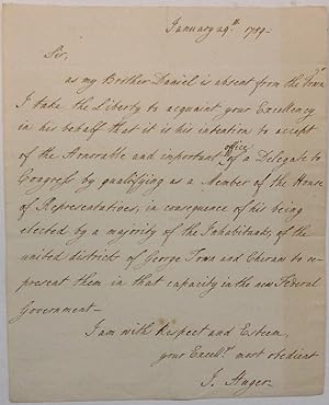 AUTOGRAPH LETTER FROM CHARLESTON, SIGNED, TO SOUTH CAROLINA'S GOVERNOR CHARLES PINCKNEY, 29 JANUA...