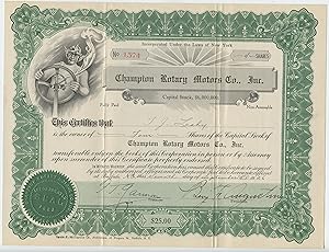 Champion Rotary Motors stock certificate