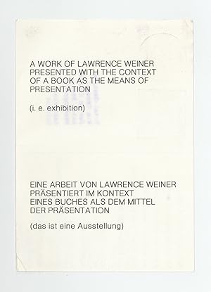 Exhibition postcard: WITH A TOUCH OF PINK/MIT EINEM HAUCH VON ROSA: a book of Lawrence Weiner/ein...