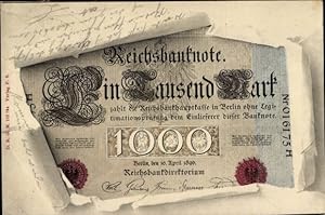 Passepartout Ansichtskarte / Postkarte Reichsbanknote 1000 Mark, Stempel, Geldschein