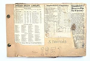 1951 STANFORD UNIVERSITY FOOTBALL SCRAPBOOK - NEWS CLIPPINGS & BIG GAME TICKET STUB