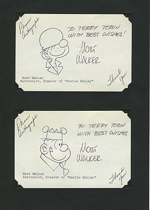 Autograph of Mort Walker, creator of "Beetle Bailey" comic strip, on two original drawings