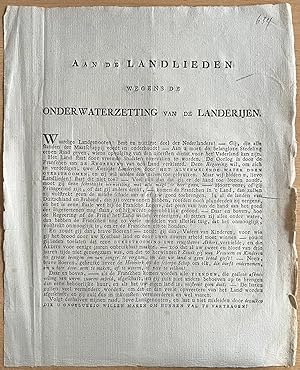 Rare Pamphlet, 1793, Patriots | Aan de Landlieden wegens de Onderwaterzetting van de Landerijen, ...