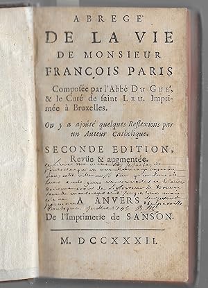 Abrégé de la vie de monsieur François Paris