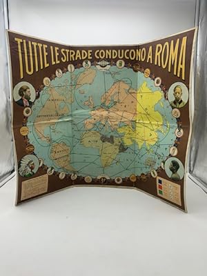 Tutte le strade conducono a Roma (Tavola su cartone con gioco illustrato, pubblicita' della Talmo...
