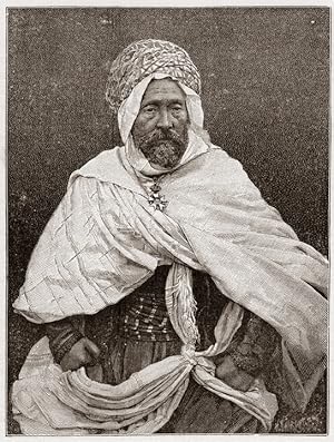 Arab Types in Algeria,Agha of Tugurt,Antique Historical Print