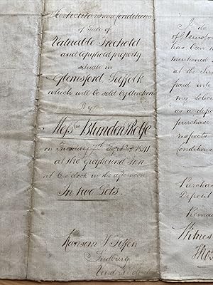 Handwritten Auction Particulars ; Two Cottages in Glemsford, Suffolk.