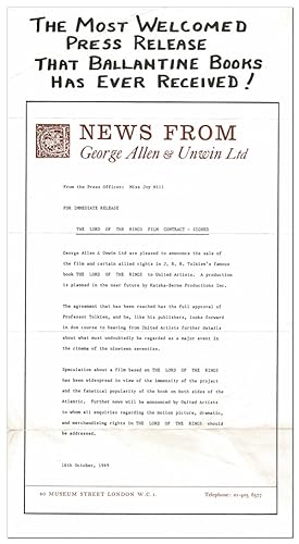 BROADSIDE: THE MOST WELCOMED PRESS RELEASE THAT BALLANTINE BOOKS HAS EVER RECEIVED! [.] FOR IMMED...