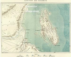 Zanzibar and Bacamoyo on the Indian Ocean in South Africa,Antique Historical Color Map