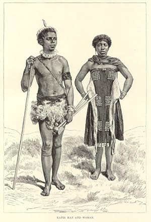 Kafir Man and Woman,ethnic tribe in South Africa,Antique Historical Print
