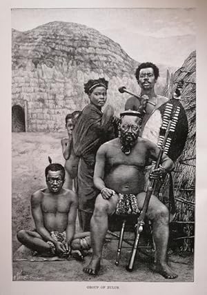 Group of Zulus in Africa,Antique Historical Print