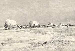 Emigrants in Wagon Train in the Makarakara Country of South Africa,Antique Historical Print