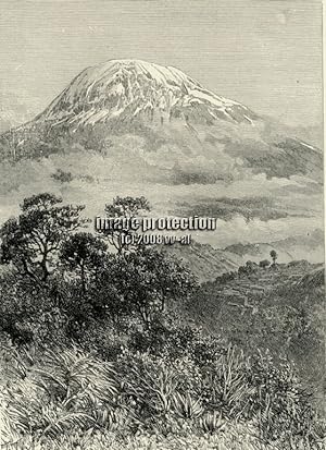 Volcanic Peak of Kibo on Mount Kilimanjaro,Antique Historical Print