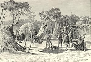 Bushmen of South Africa Encampment,Antique Historical Print