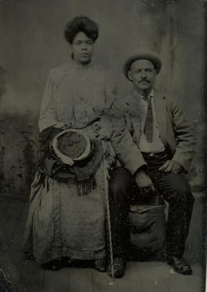 Interracial Couple Tintype Photograph of an African American Woman with a Caucasian Man