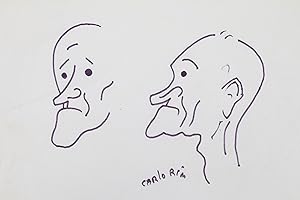 Deux dessins originaux au feutre noir représentant le visage de son grand ami le poète André Salm...