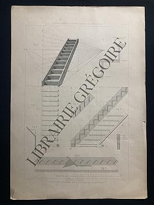 L'ENSEIGNEMENT PROFESSIONNEL DU MENUISIER-PLANCHE 74-TRACE D'UN ESCALIER DROIT DIT ECHELLE DU MEU...