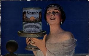 Ansichtskarte / Postkarte Reklame, Kräftigungsmittel Biomalz, Frau mit Dose