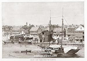 Belize on the eastern coast of Central America,view from harbour,Antique Historical Print