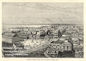 San Juan Bautista in Puerto Rico,Landscape View,Antique Historical Print