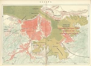 Havana Cuba,Antique Colour Historical Map