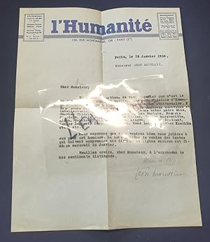 Lettre signée de Léon Moussinac - Janvier 1936